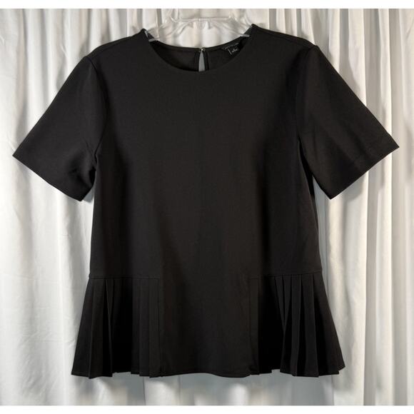 Ann Taylor Short Sleeves Peplum Front Side Pleats Blouse Black M Academia 83-52 - Picture 9 of 12